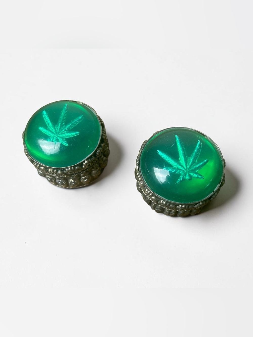 Set of 2 Vintage Green Leaf Mini Trinket Boxes